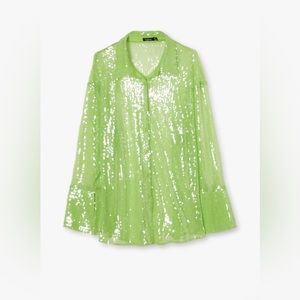 Sequin Sheer Lime Green button down